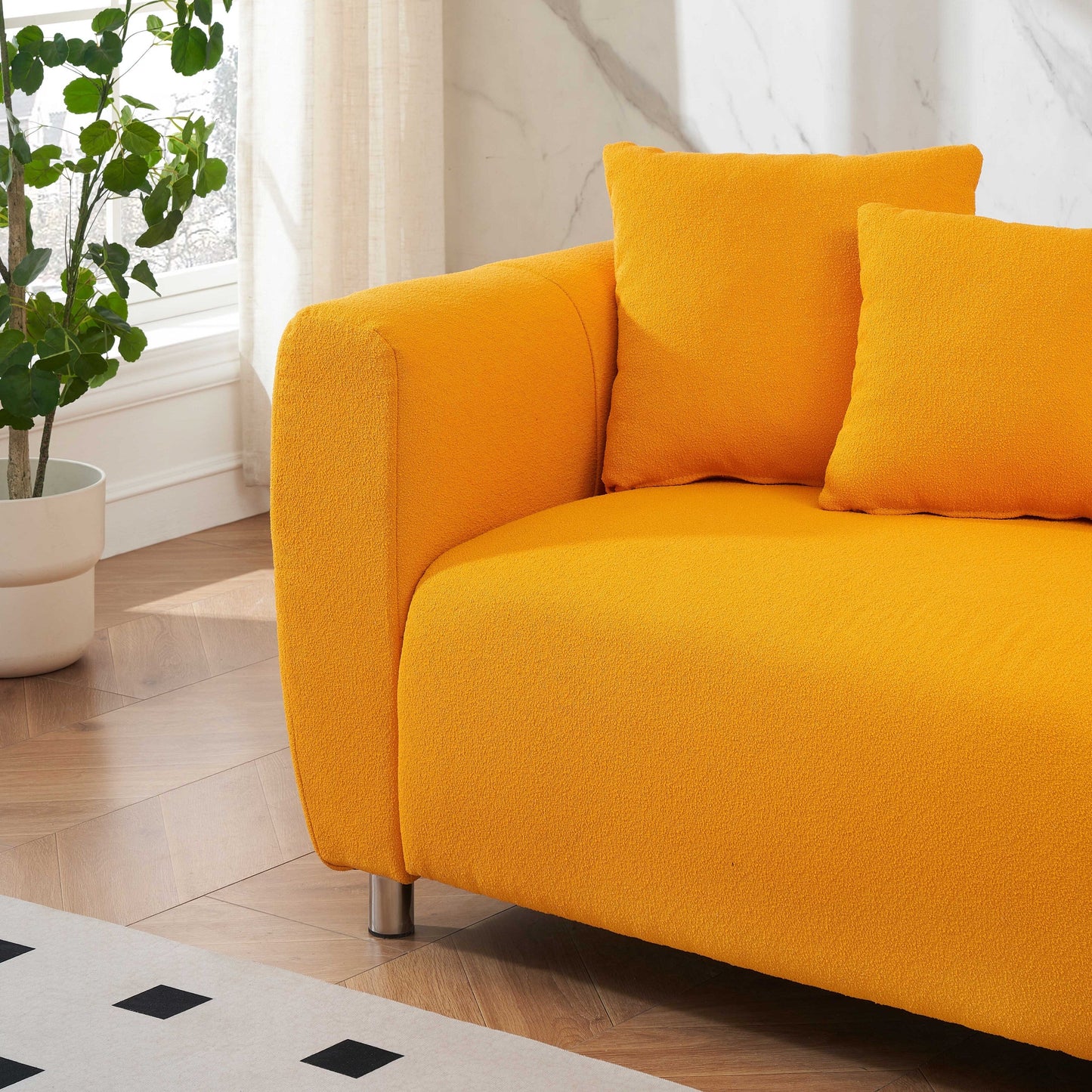 Divano a 3 posti in cotone e lino giallo 89 con gambe in metallo e struttura in legno massello per soggiorno