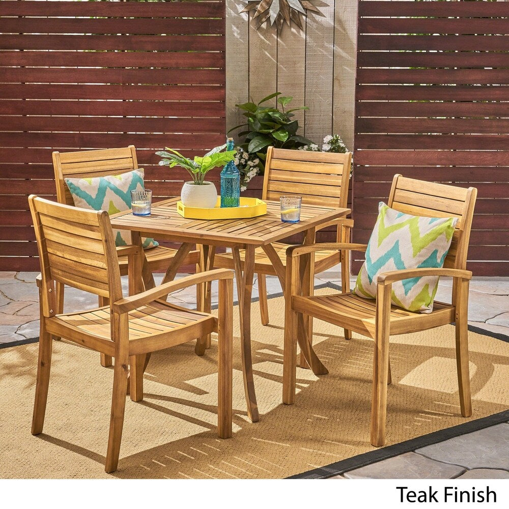 Set da pranzo quadrato da esterno York Acacia Wood da 5 pezzi di Christopher Knight Home