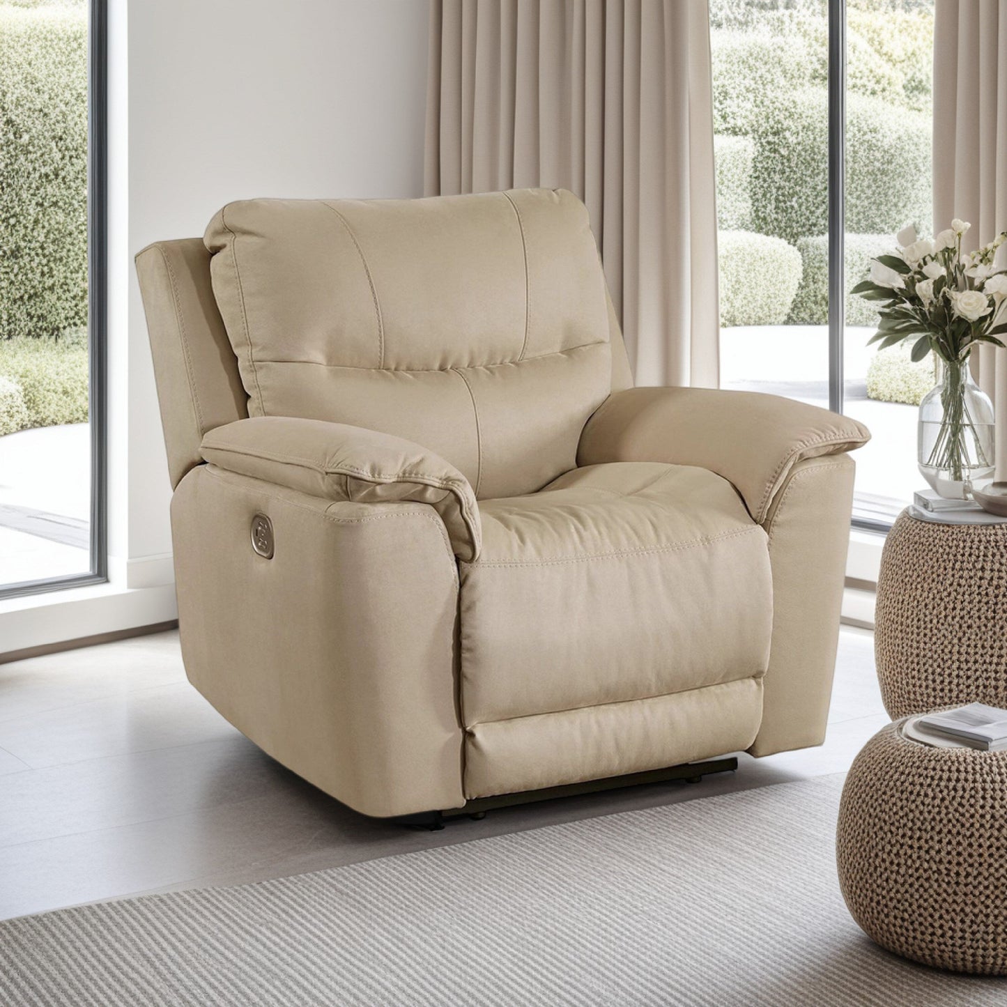 Poltrona reclinabile elettrica Zane, porta USB, 91 pollici, finta pelle scamosciata nabuk beige