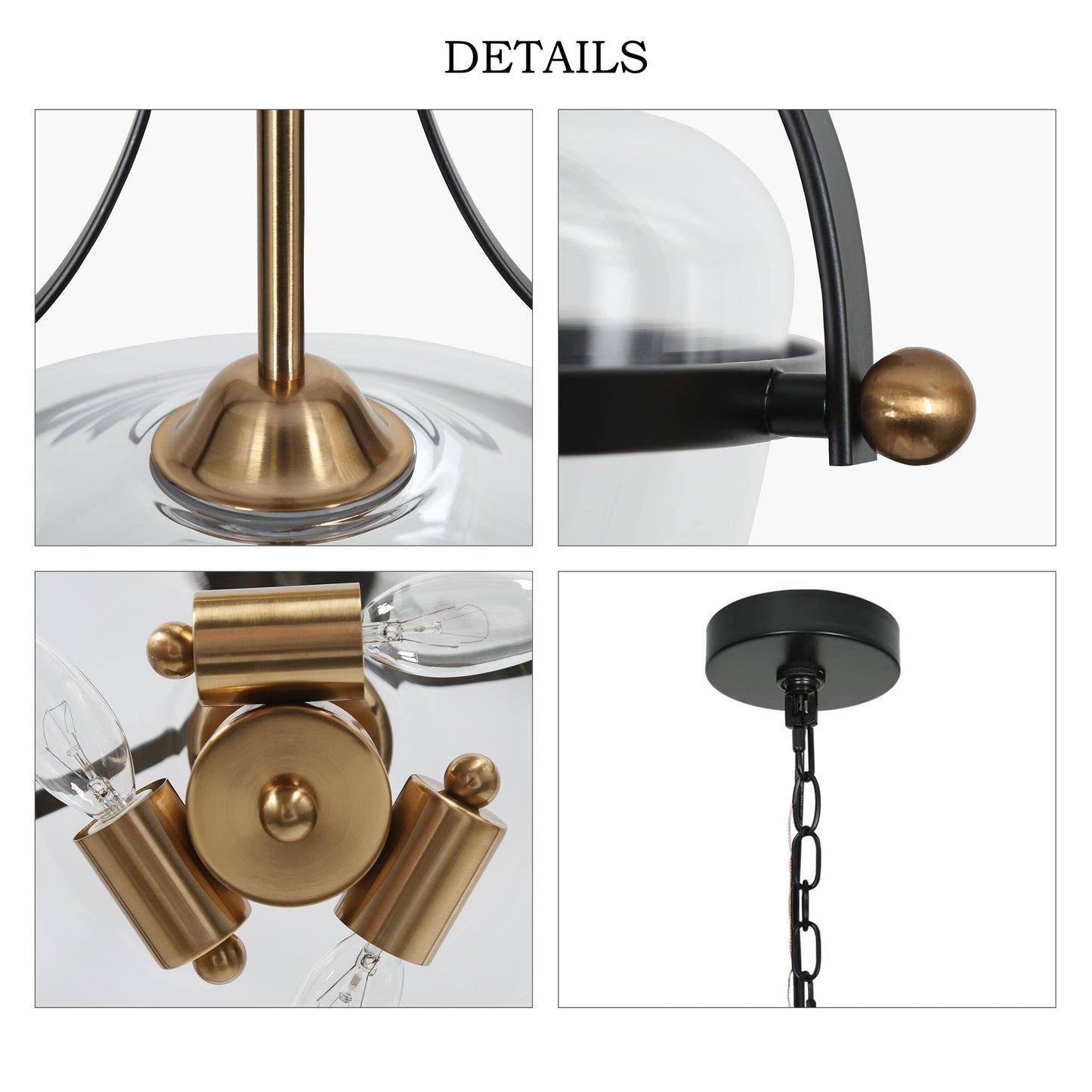 Lampadario Zelena Modern Farmhouse in vetro nero e oro a 3 luci per isola cucina sala da pranzo