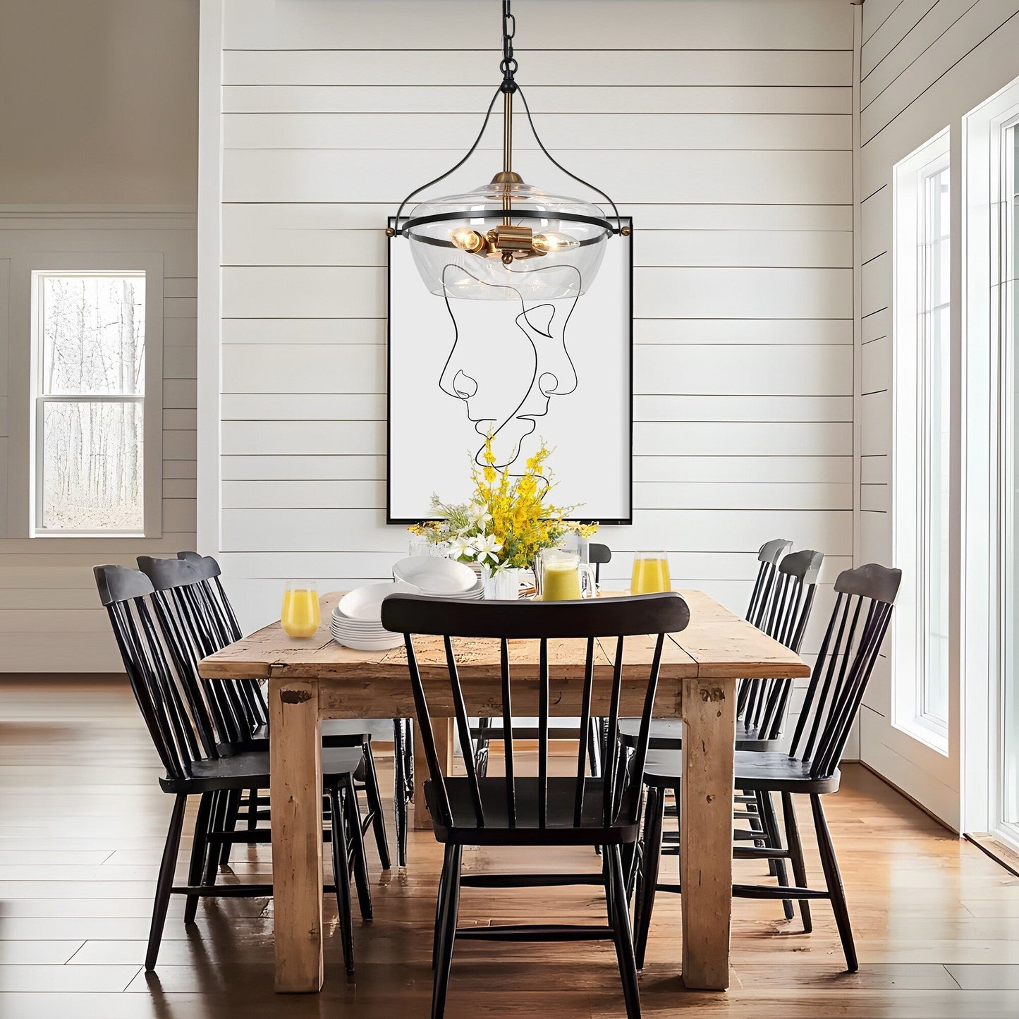 Lampadario Zelena Modern Farmhouse in vetro nero e oro a 3 luci per isola cucina sala da pranzo