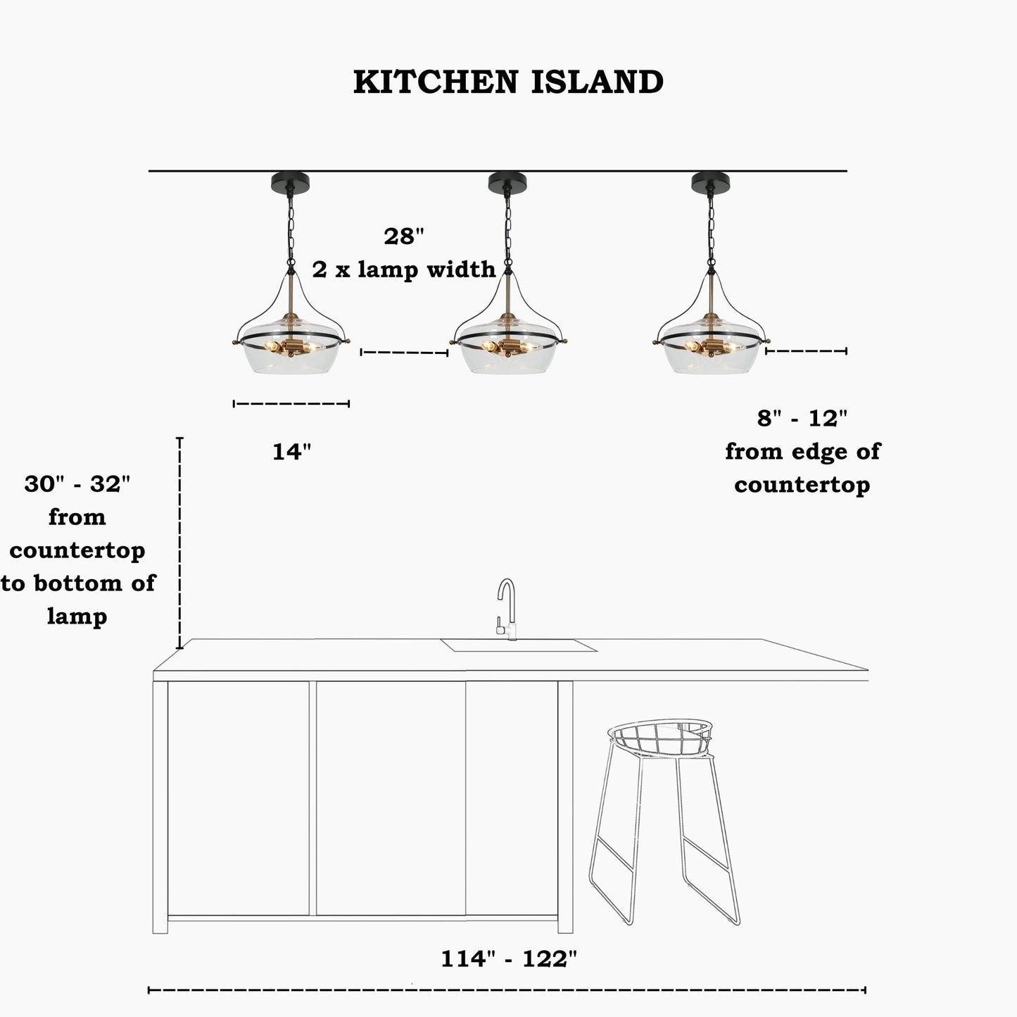 Lampadario Zelena Modern Farmhouse in vetro nero e oro a 3 luci per isola cucina sala da pranzo