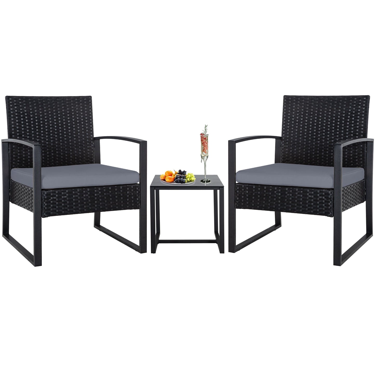 Set da giardino Zenova da 3 pezzi, tavolo e sedie in vimini, set da 2, mobili da balcone in rattan resistenti alle intemperie