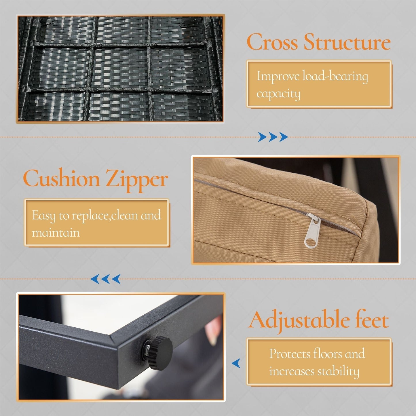 Set da giardino Zenova da 3 pezzi, tavolo e sedie in vimini, set da 2, mobili da balcone in rattan resistenti alle intemperie