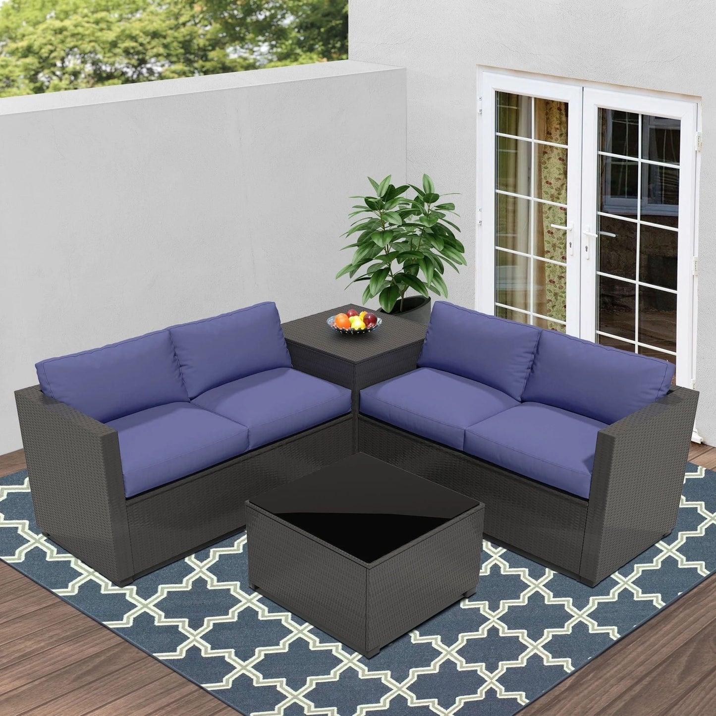 Set da conversazione per patio Zenova, sedie in vimini e rattan, set di divani, mobili da giardino