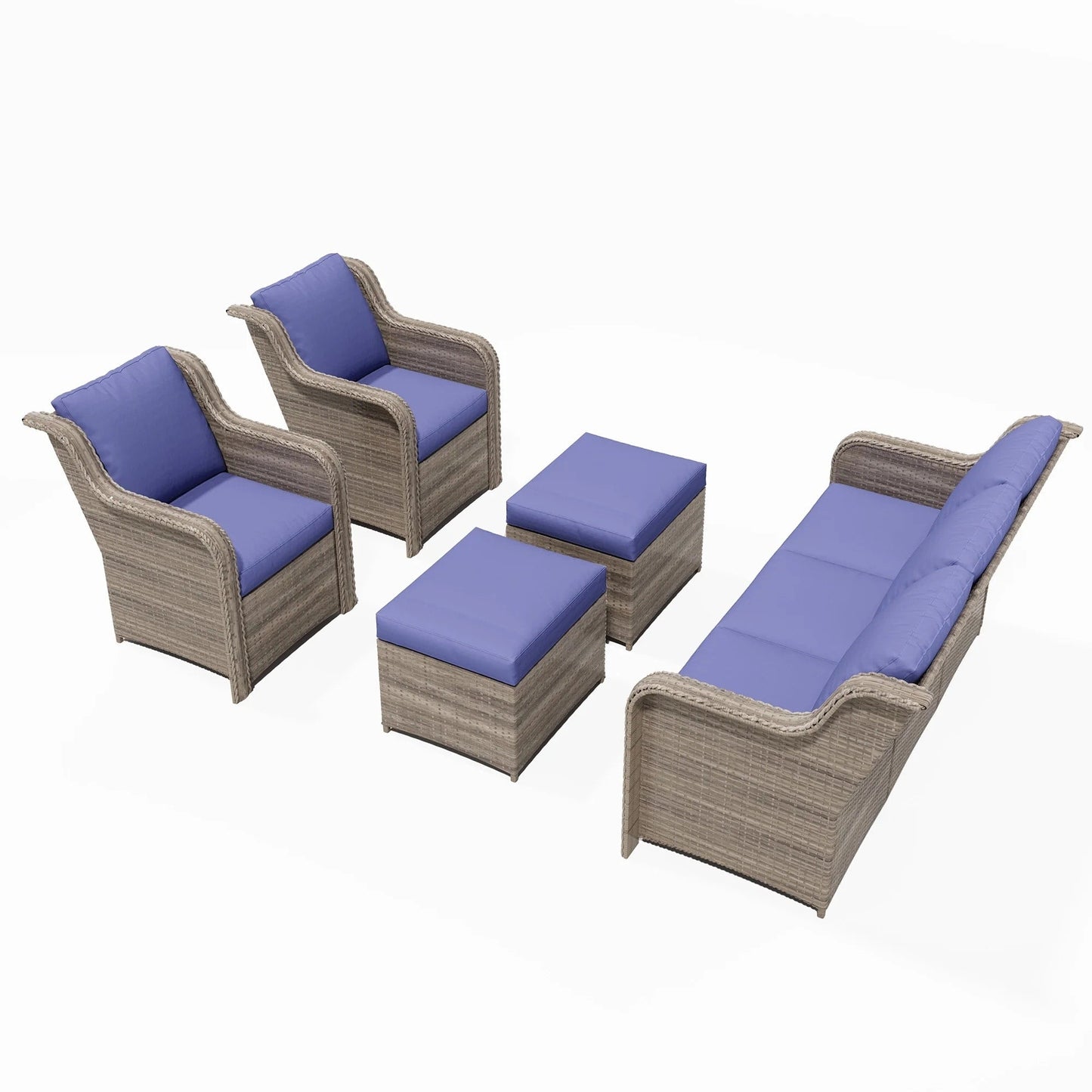 Set da conversazione per patio Zenova, sedie in vimini e rattan, set di divani, mobili da giardino