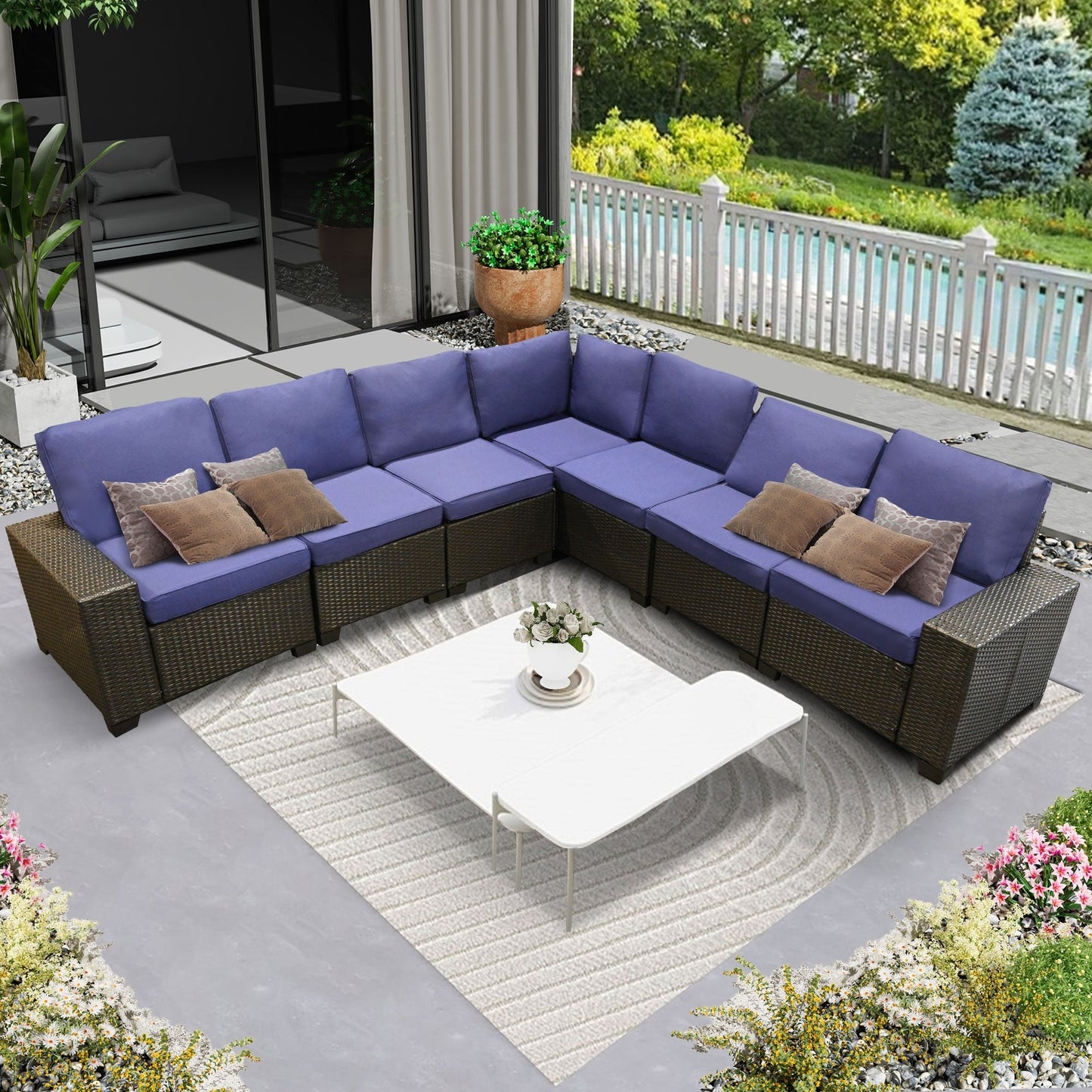 Set da conversazione per patio Zenova, sedie in vimini e rattan, set di divani, mobili da giardino