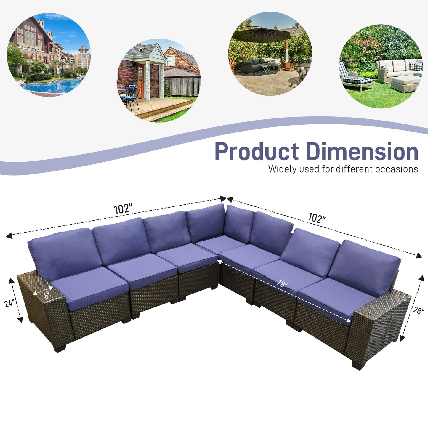 Set da conversazione per patio Zenova, sedie in vimini e rattan, set di divani, mobili da giardino