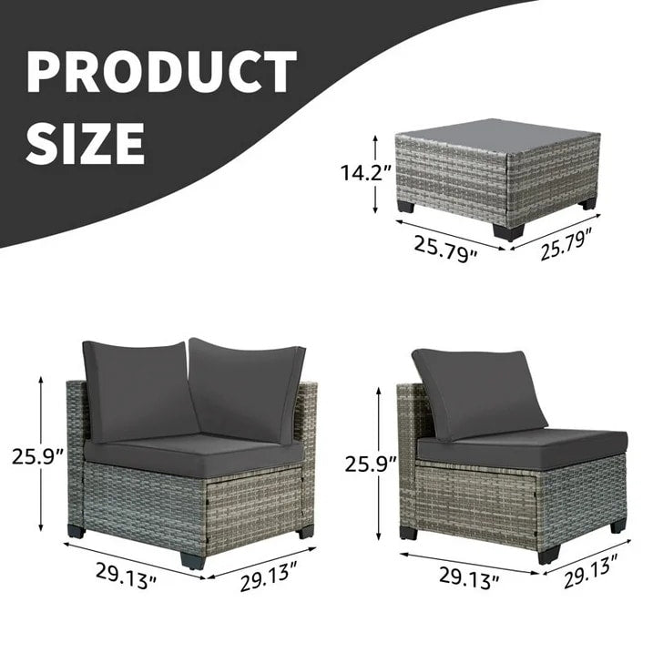 Set da conversazione per patio Zenova, sedie in vimini e rattan, set di divani, mobili da giardino