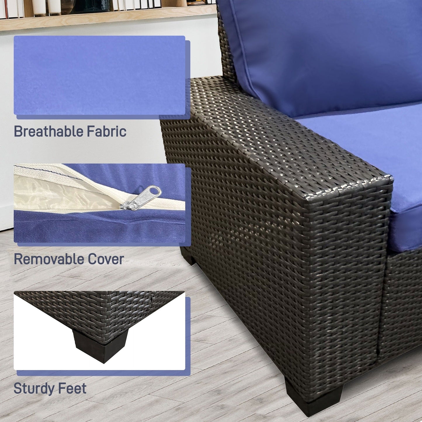 Set da conversazione per patio Zenova, sedie in vimini e rattan, set di divani, mobili da giardino