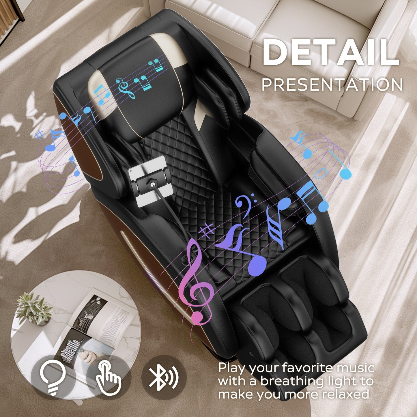 Poltrona reclinabile con massaggio a gravità zero, massaggio ad aria per tutto il corpo e Bluetooth