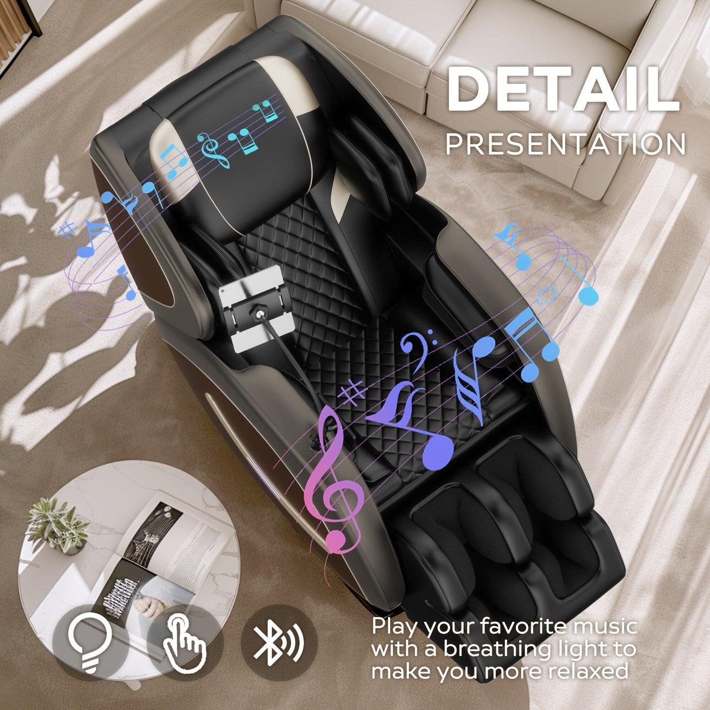 Poltrona reclinabile con massaggio a gravità zero, massaggio ad aria per tutto il corpo e Bluetooth