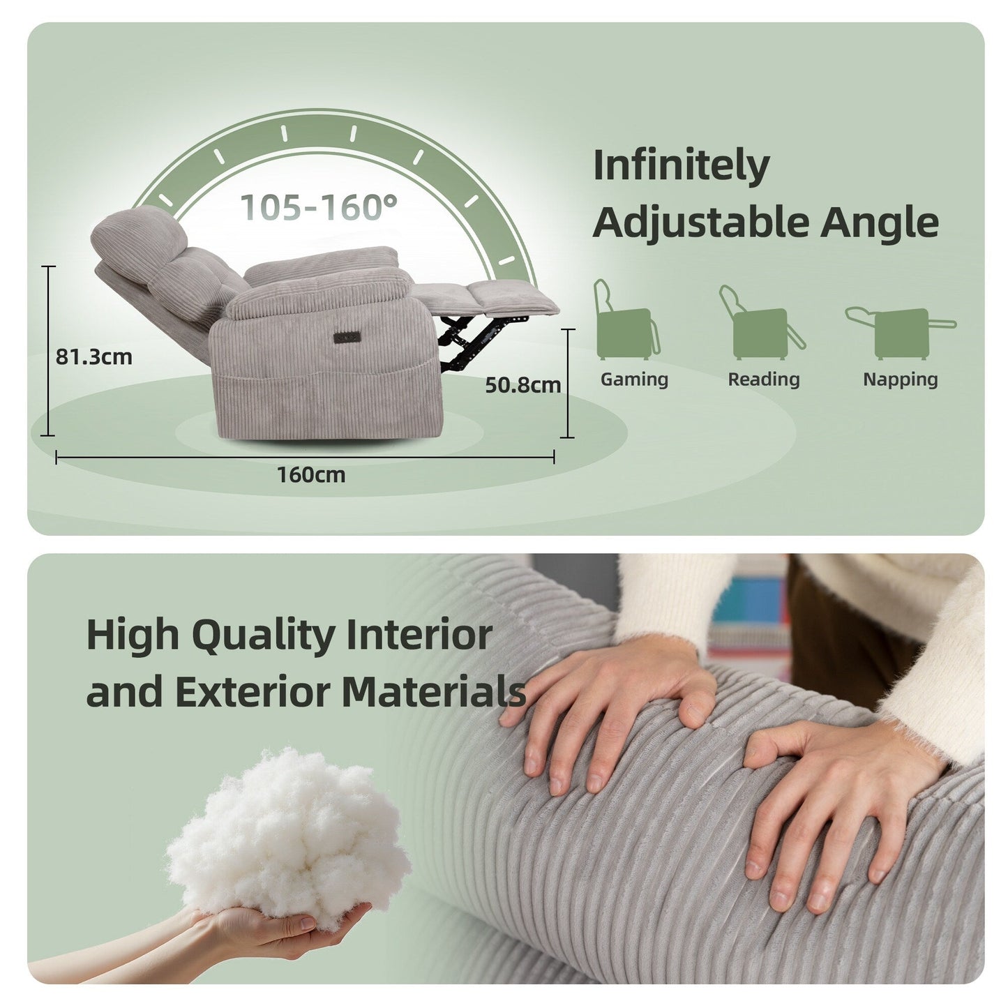 Poltrona reclinabile elettrica Zero Gravity con USB e design ergonomico