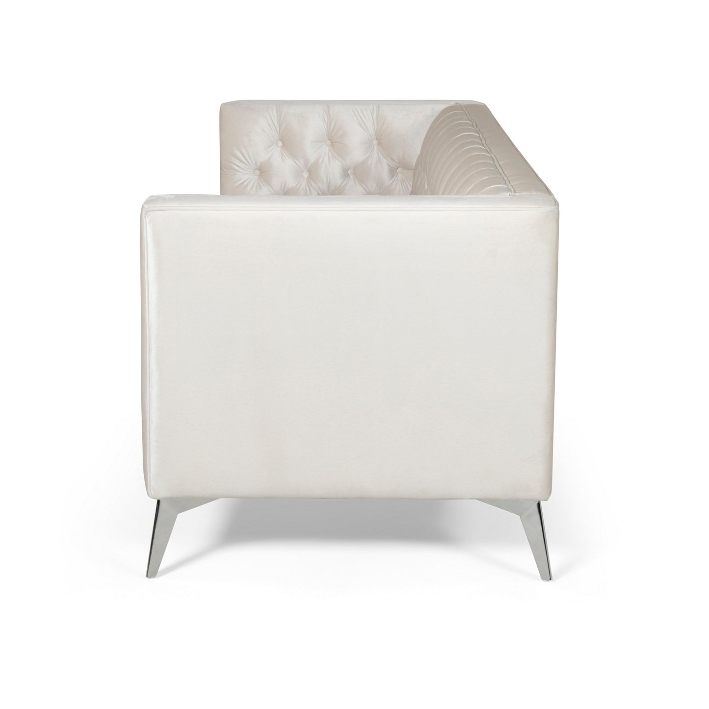 Divano Zexy, 3 posti, capitonné, Chesterfield, velluto beige, cromato