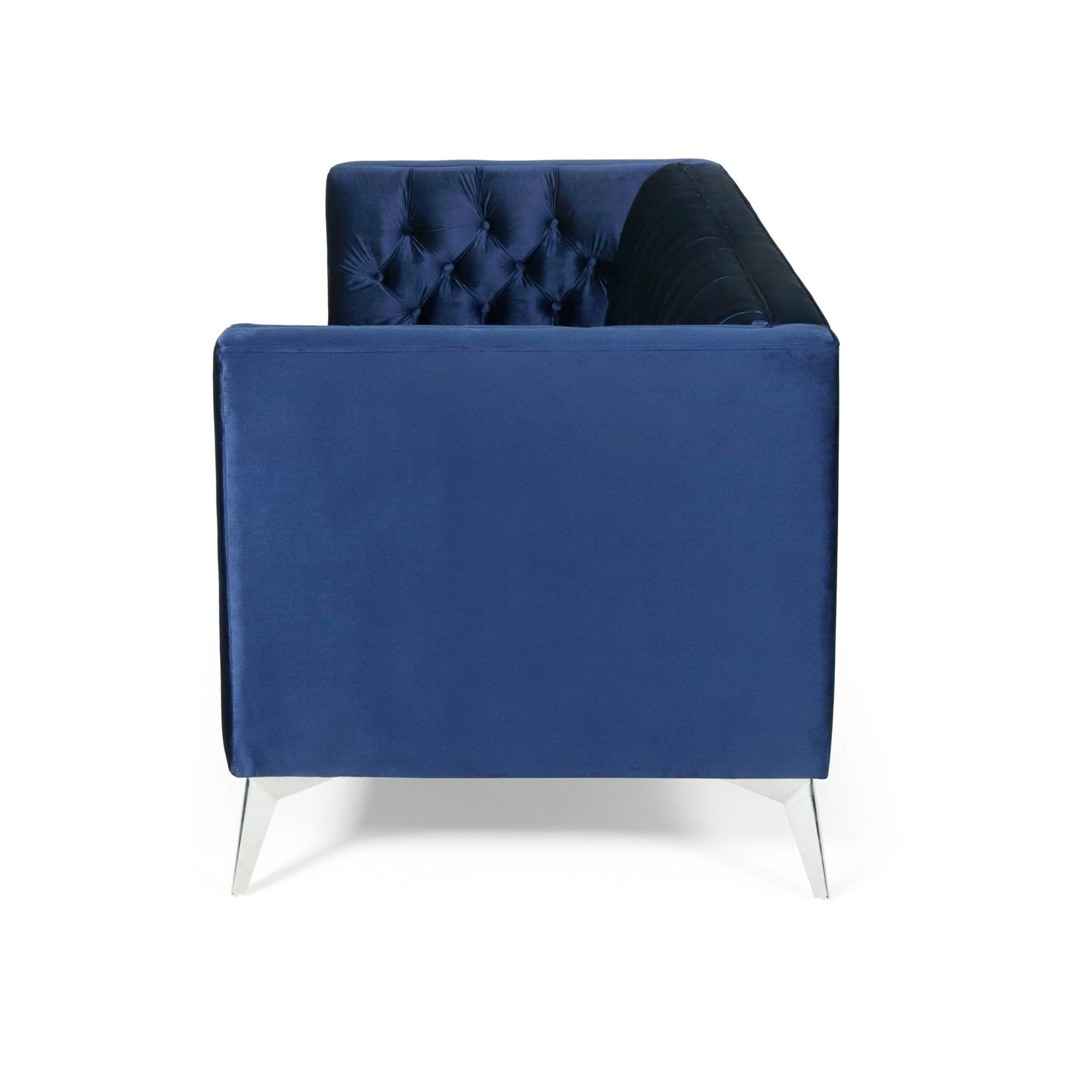 Divano Zexy, 3 posti Chesterfield con braccioli trapuntati, velluto blu