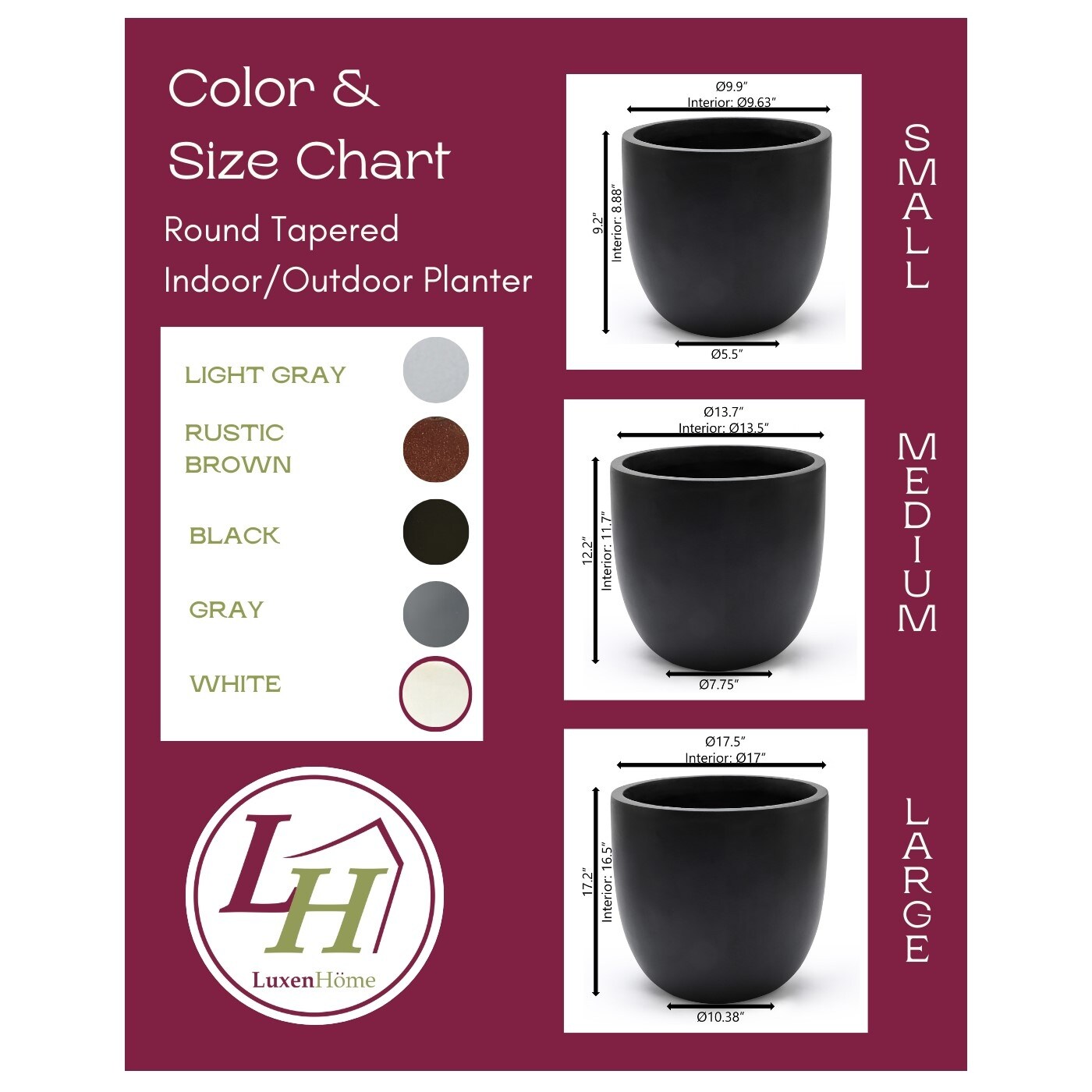 Fioriera rotonda conica in MgO, per interni ed esterni