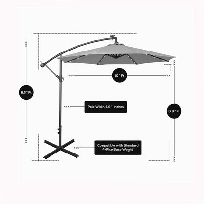 Ombrellone da giardino illuminato a energia solare da 10 piedi con base