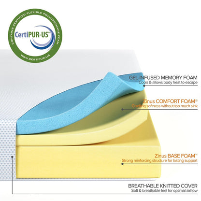 Materasso in memory foam con gel rinfrescante al tè verde da 10 pollici, senza fibra di vetro, schiuma di gel rinfrescante, allevia la pressione, letto in scatola, king size