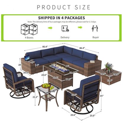 Set di 10 mobili da giardino con tavolo con braciere