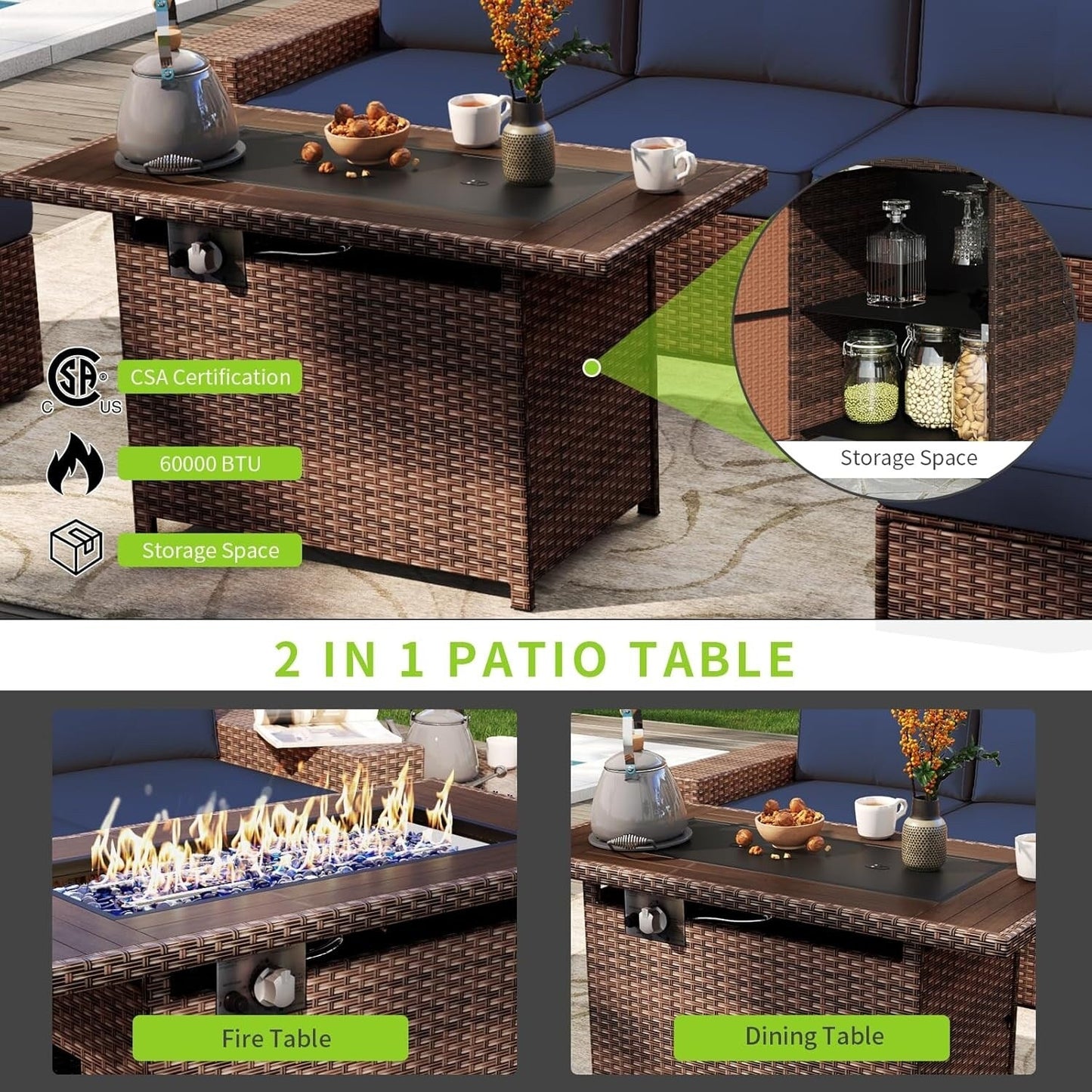 Set di 10 mobili da giardino con tavolo con braciere