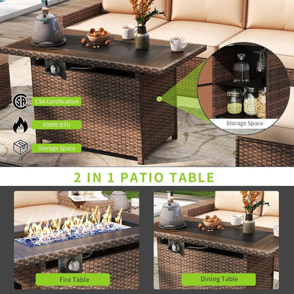 Set di 10 mobili da giardino con tavolo con braciere
