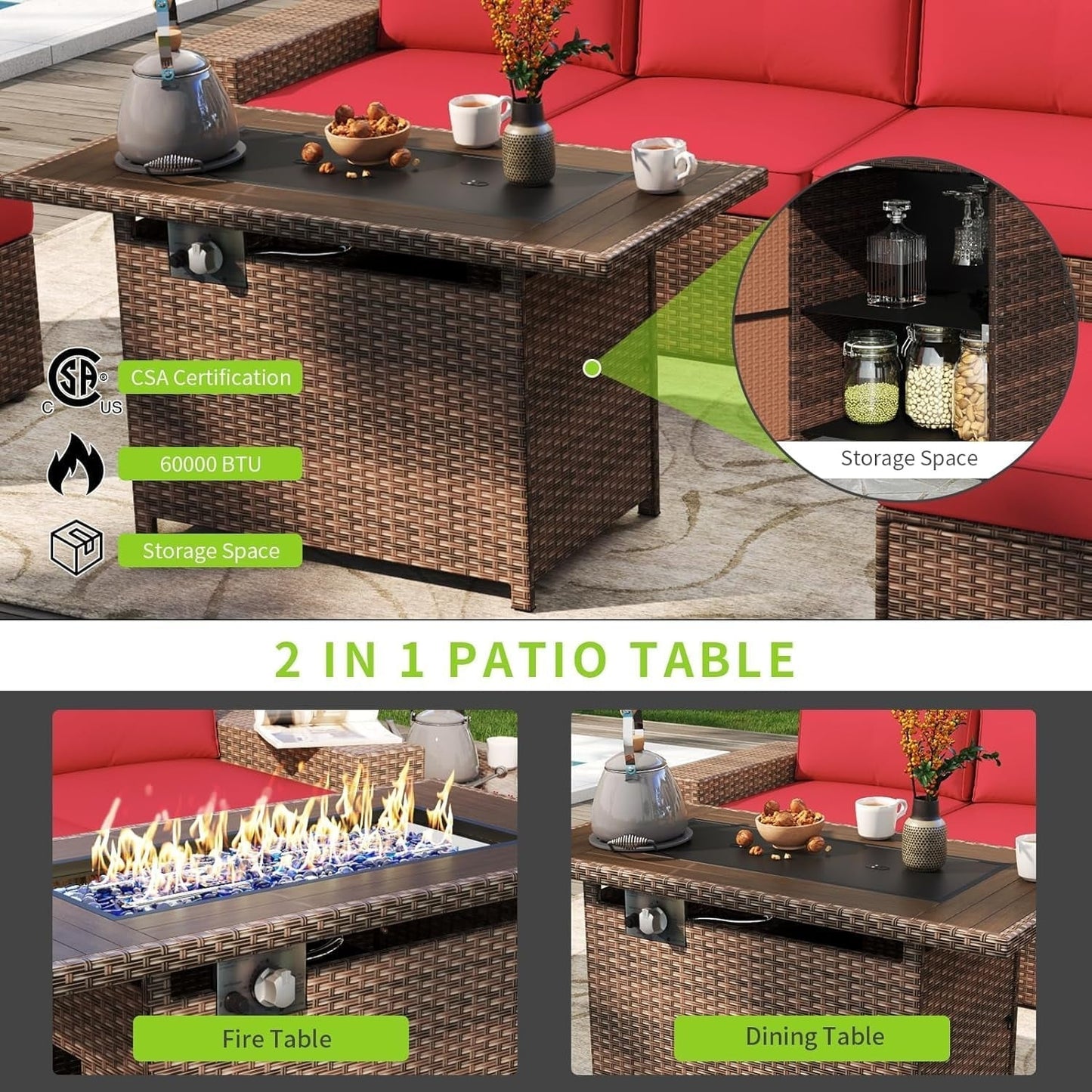 Set di 10 mobili da giardino con tavolo con braciere