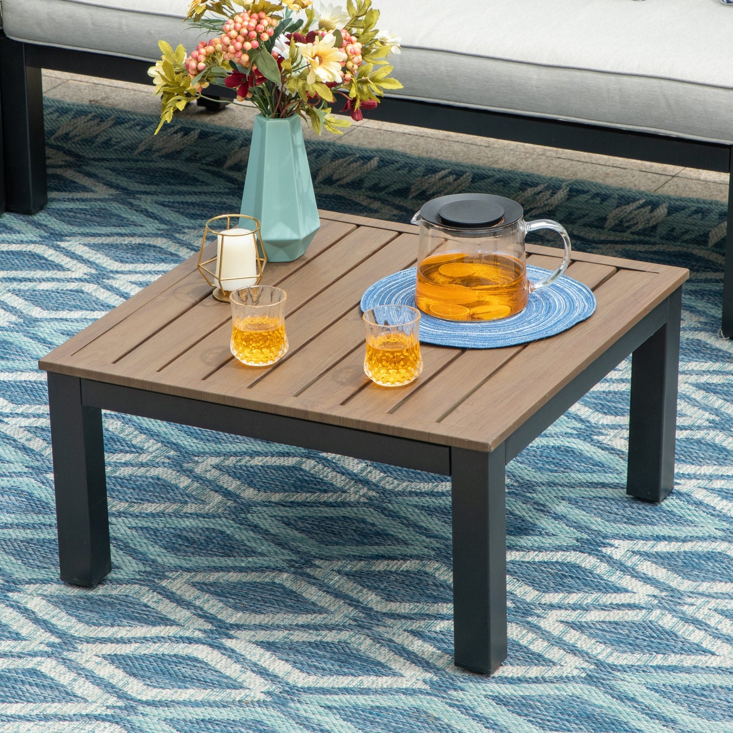 Set di divani componibili da giardino da 10 posti, struttura in acciaio con rivestimento E, set da conversazione con tavolino laterale incorporato, cuscino grigio