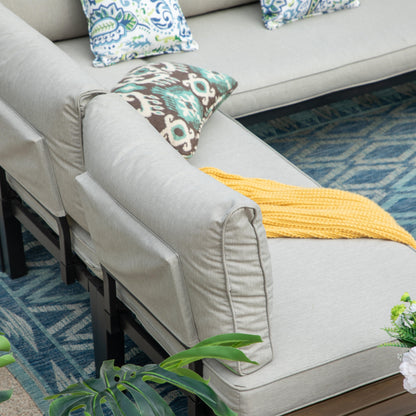 Set di divani componibili da giardino da 10 posti, struttura in acciaio con rivestimento E, set da conversazione con tavolino laterale incorporato, cuscino grigio