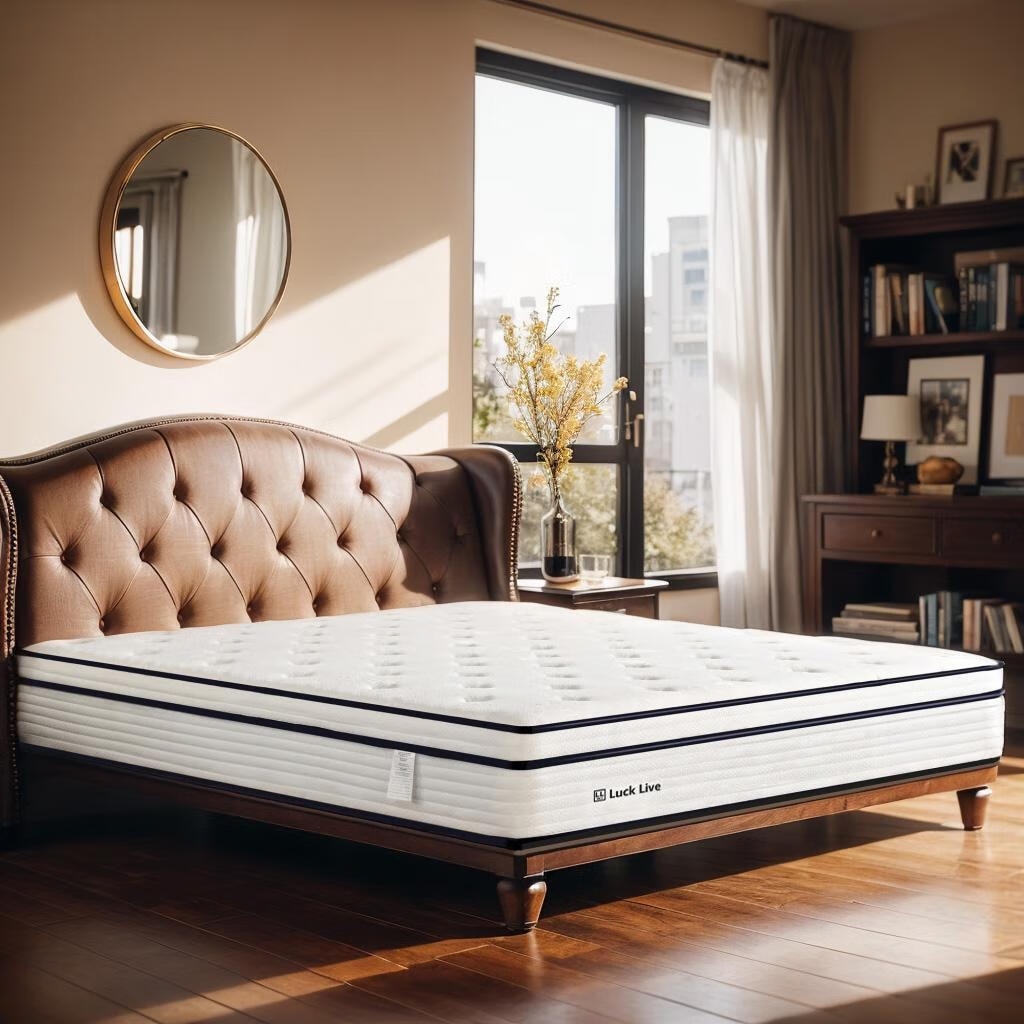 Materasso a molle insacchettate indipendenti in memory foam con parte superiore in gel Euro da 10 pollici di medie dimensioni, in una scatola