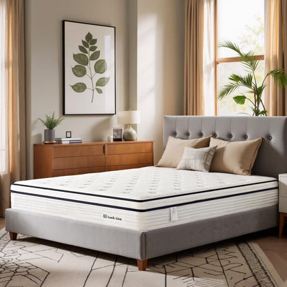 Materasso a molle insacchettate indipendenti in memory foam con parte superiore in gel Euro da 10 pollici di medie dimensioni, in una scatola