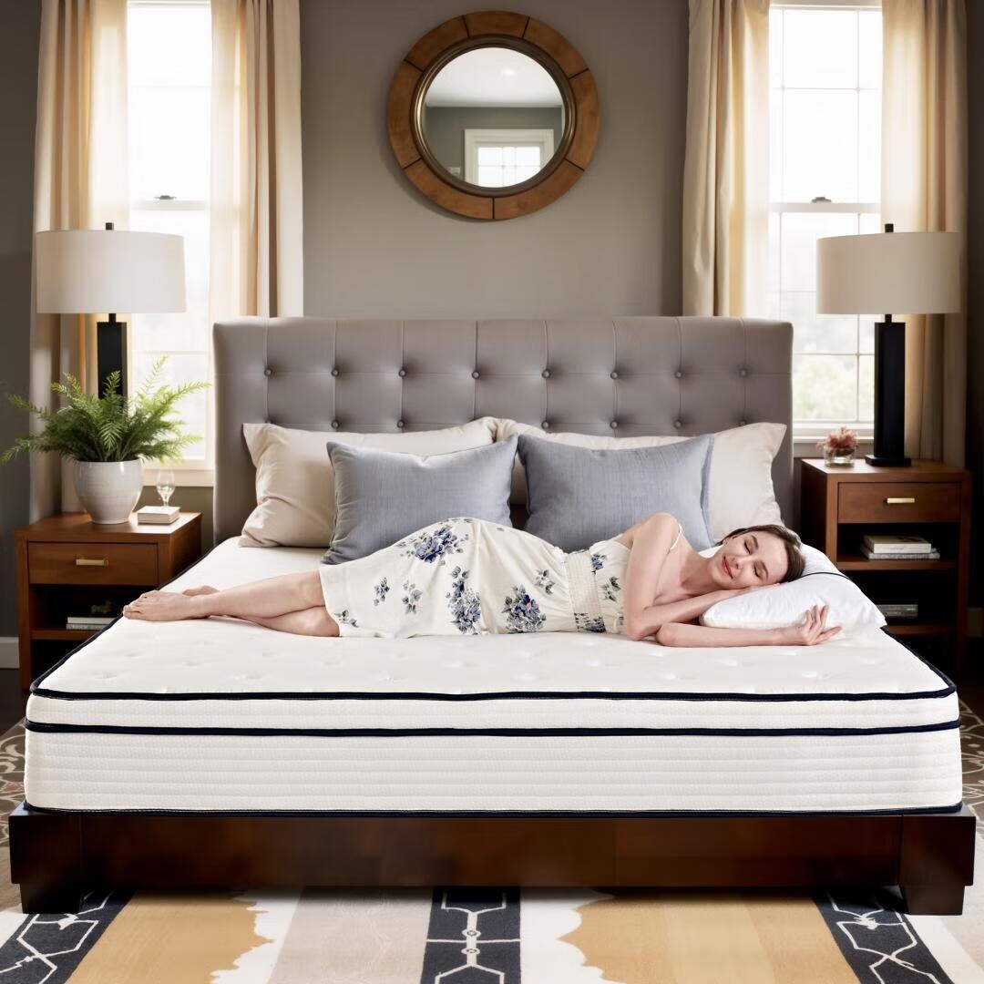 Materasso a molle insacchettate indipendenti in memory foam con parte superiore in gel Euro da 10 pollici di medie dimensioni, in una scatola