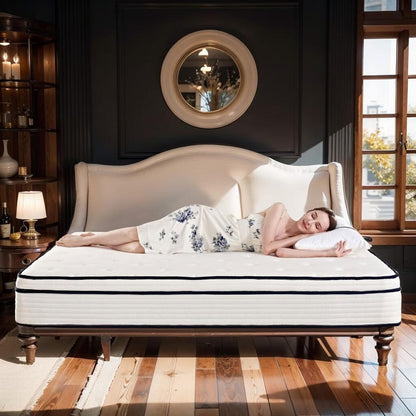 Materasso a molle insacchettate indipendenti in memory foam con parte superiore in gel Euro da 10 pollici di medie dimensioni, in una scatola