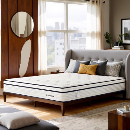 Materasso a molle insacchettate indipendenti in memory foam con parte superiore in gel Euro da 10 pollici di medie dimensioni, in una scatola