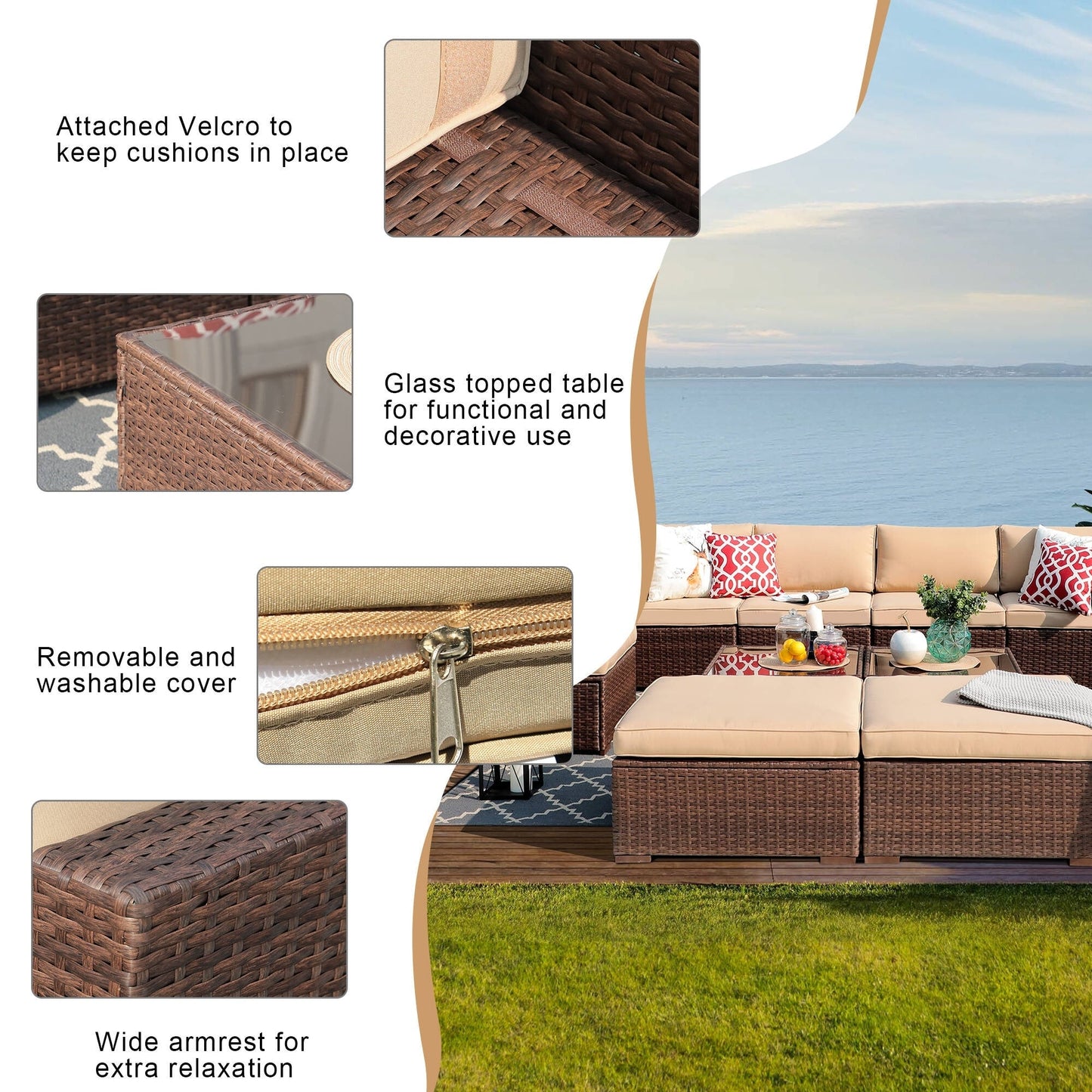 Set di divani componibili in vimini da 10 pezzi