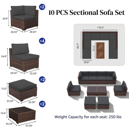 Set di divani componibili in vimini da 10 pezzi