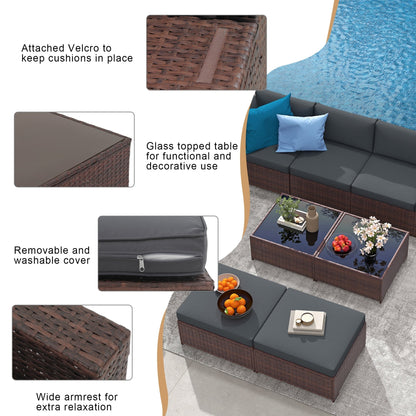 Set di divani componibili in vimini da 10 pezzi