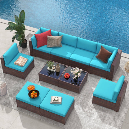 Set di divani componibili in vimini da 10 pezzi