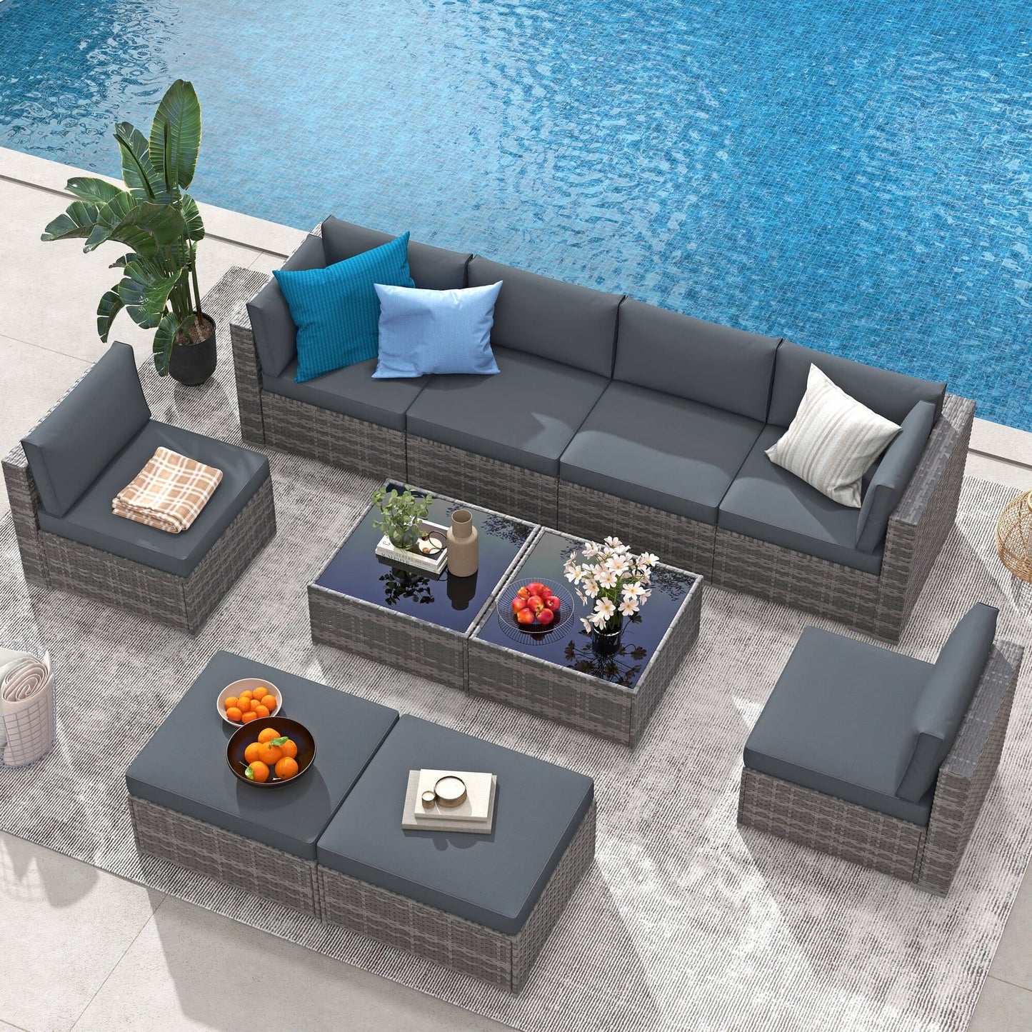 Set di divani componibili in vimini da 10 pezzi