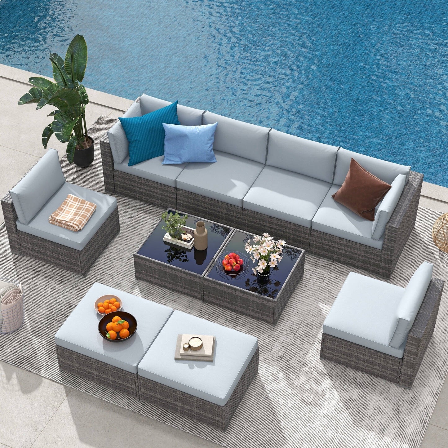 Set di divani componibili in vimini da 10 pezzi