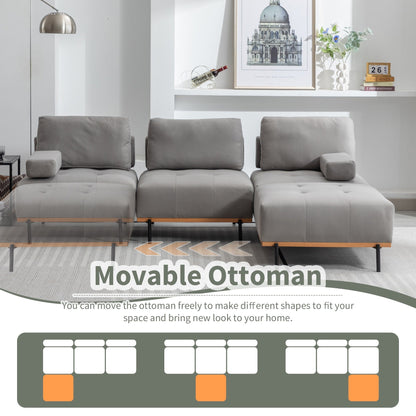 Divano a L in tessuto da 100,7'' con pouf mobile e gambe in metallo