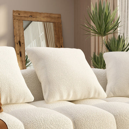 Divano Teddy in velluto bianco con struttura in legno da 100,8 W, per 4 persone