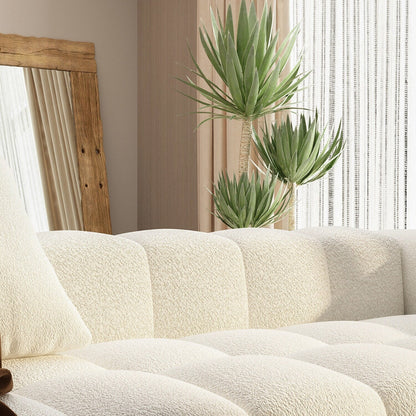 Divano Teddy in velluto bianco con struttura in legno da 100,8 W, per 4 persone