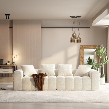 Divano Teddy in velluto bianco con struttura in legno da 100,8 W, per 4 persone