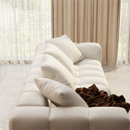 Divano Teddy in velluto bianco con struttura in legno da 100,8 W, per 4 persone