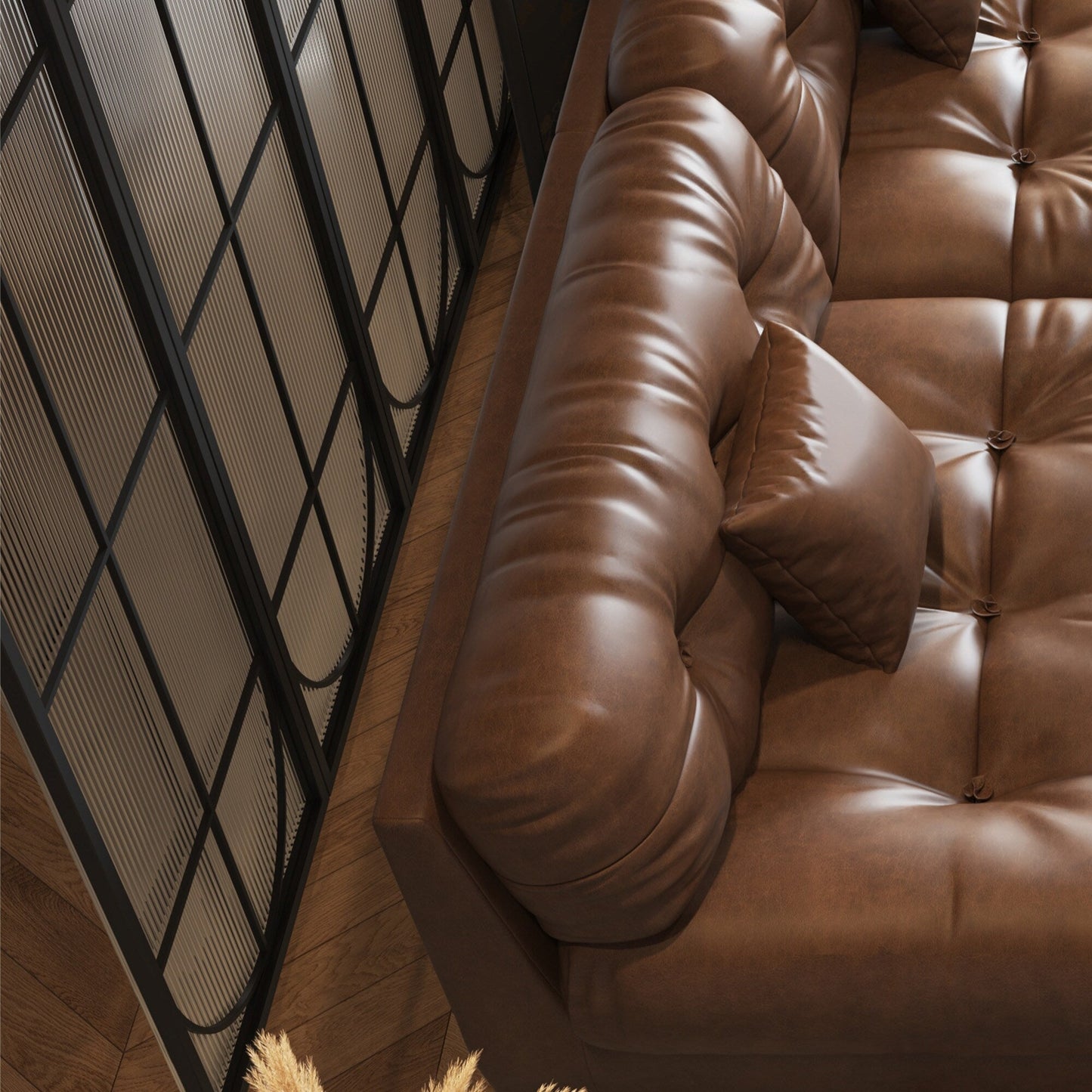 Divano in pelle e piume Mid-Century a 3 posti 102.4 - 110,2 x 31,9