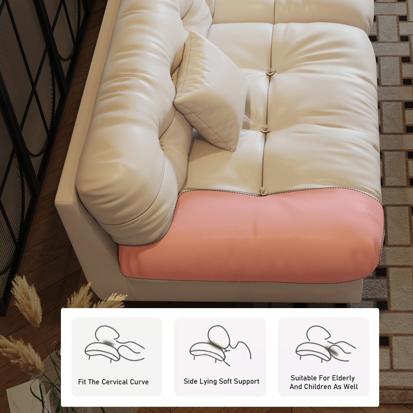 Divano in pelle e piume Mid-Century a 3 posti 102.4 - 110,2 x 31,9