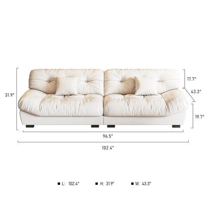 Divano in pelle e piume Mid-Century a 3 posti 102.4 - 110,2 x 31,9