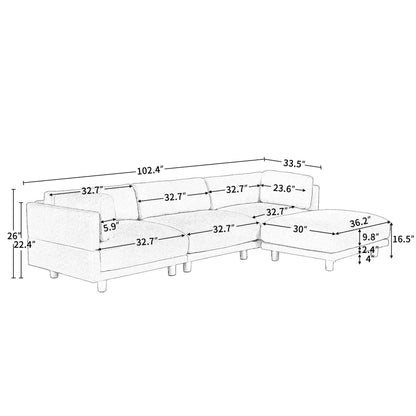 Divano componibile a L in poliestere da 102,4'' con poggiapiedi reversibile, cuscini spessi e gambe in plastica resistente