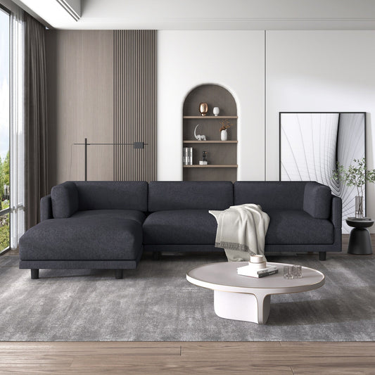 Divano componibile a L in poliestere da 102,4'' con pouf reversibile, cuscini morbidi e robusta base in plastica