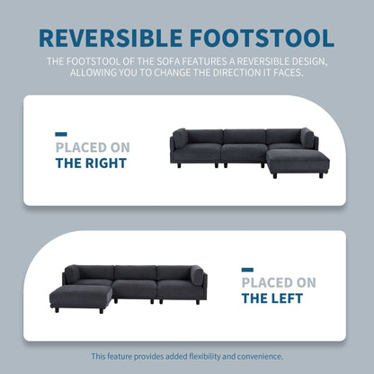 Divano componibile a 3 posti a forma di L in poliestere da 102,4'' con poggiapiedi reversibile, cuscini spessi, gambe in plastica resistente